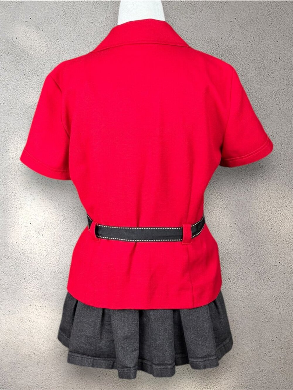 Studio 1 Y2K Blazer Jacket Womens 10P Red Short Sleeve Belted Preppy Uptown Chic - Picture 2 of 8